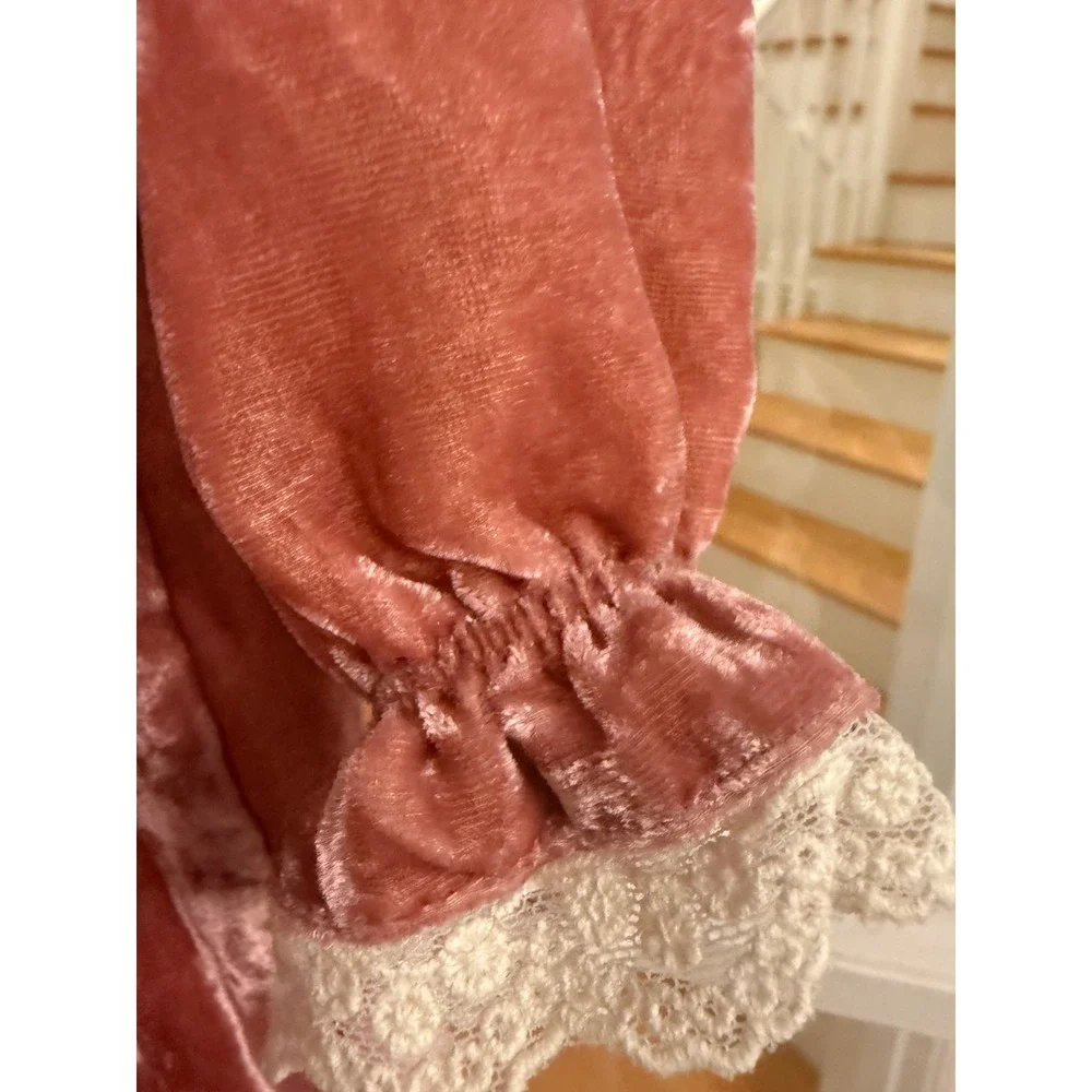 Laura Ashley Kids Pink Velvet Dress Peter Pan Collar Lace Trim Long Sleeve 4Y
